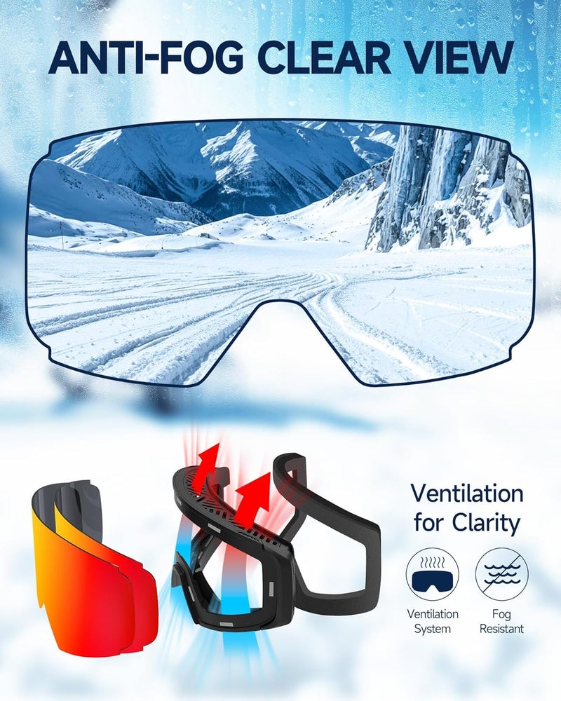 Freela Ski Goggles- Frameless, Magnetic OTG Snow Goggles Interchangeable Lens UV400 Protection Anti-Fog for Adult Men Women - Image 5